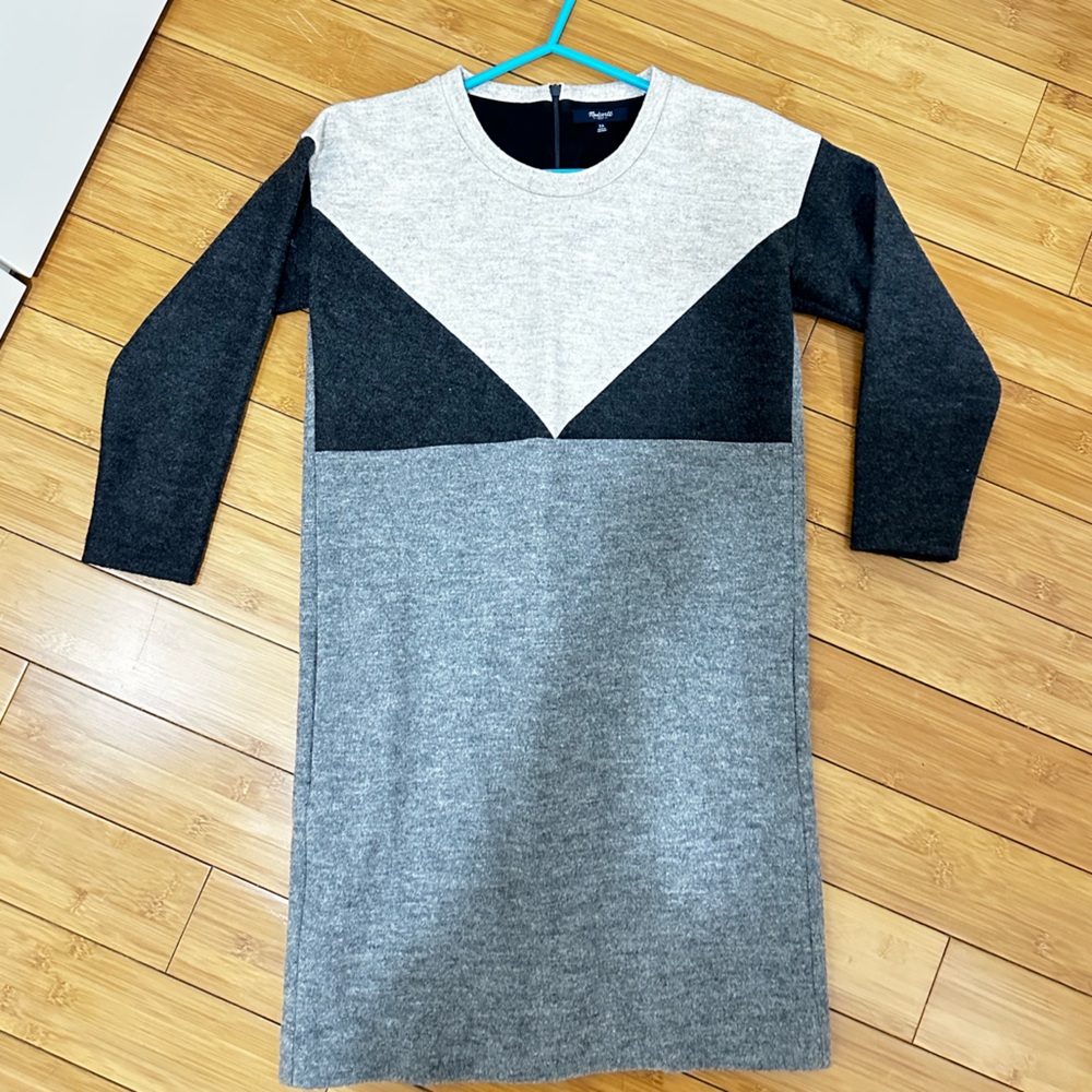 Madewell Geometric Wool Gray and Black 3/4 Sleeve Dress